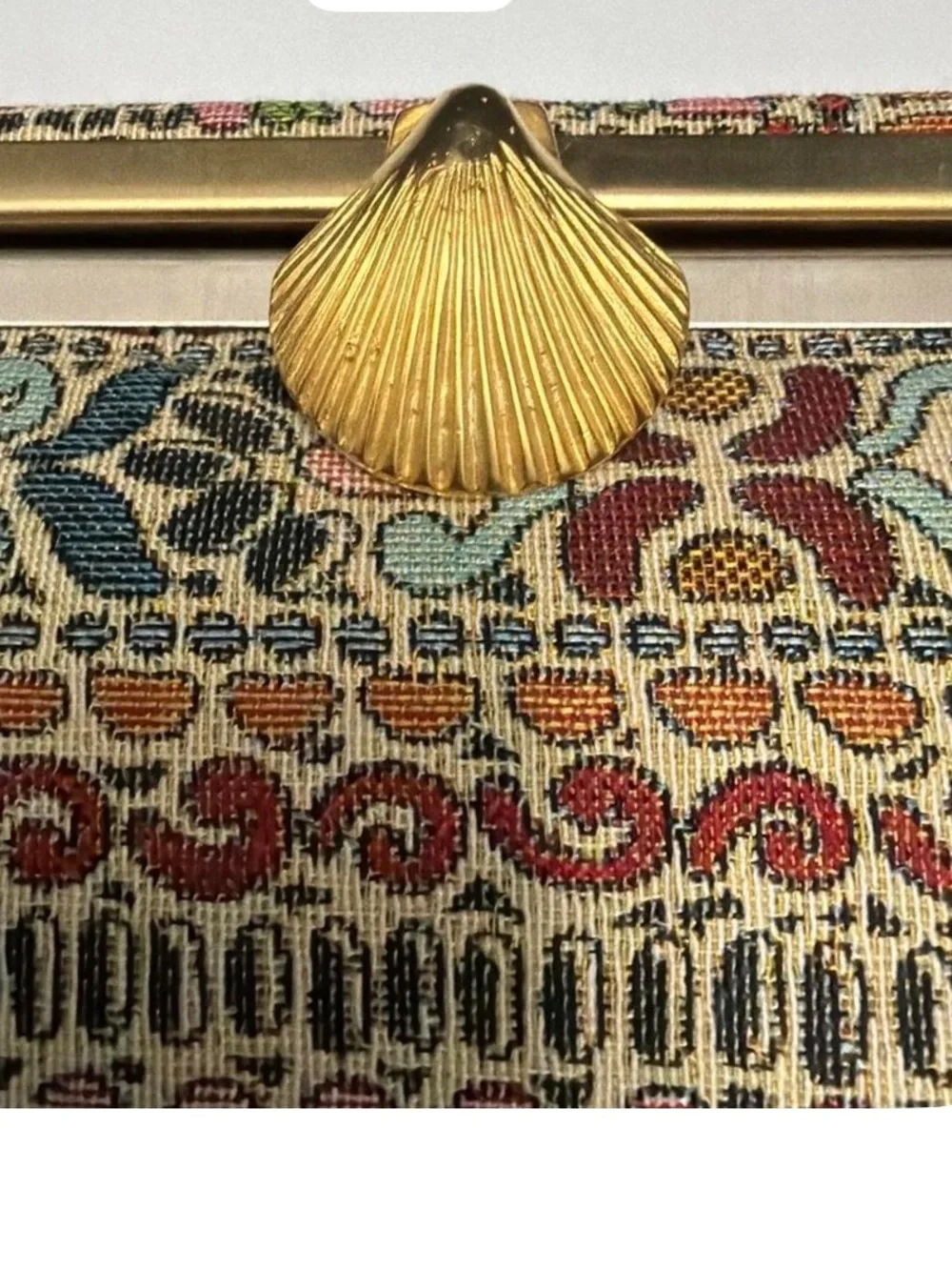 Embroidered Multicolor Decorative Clutch with Gold Tassel